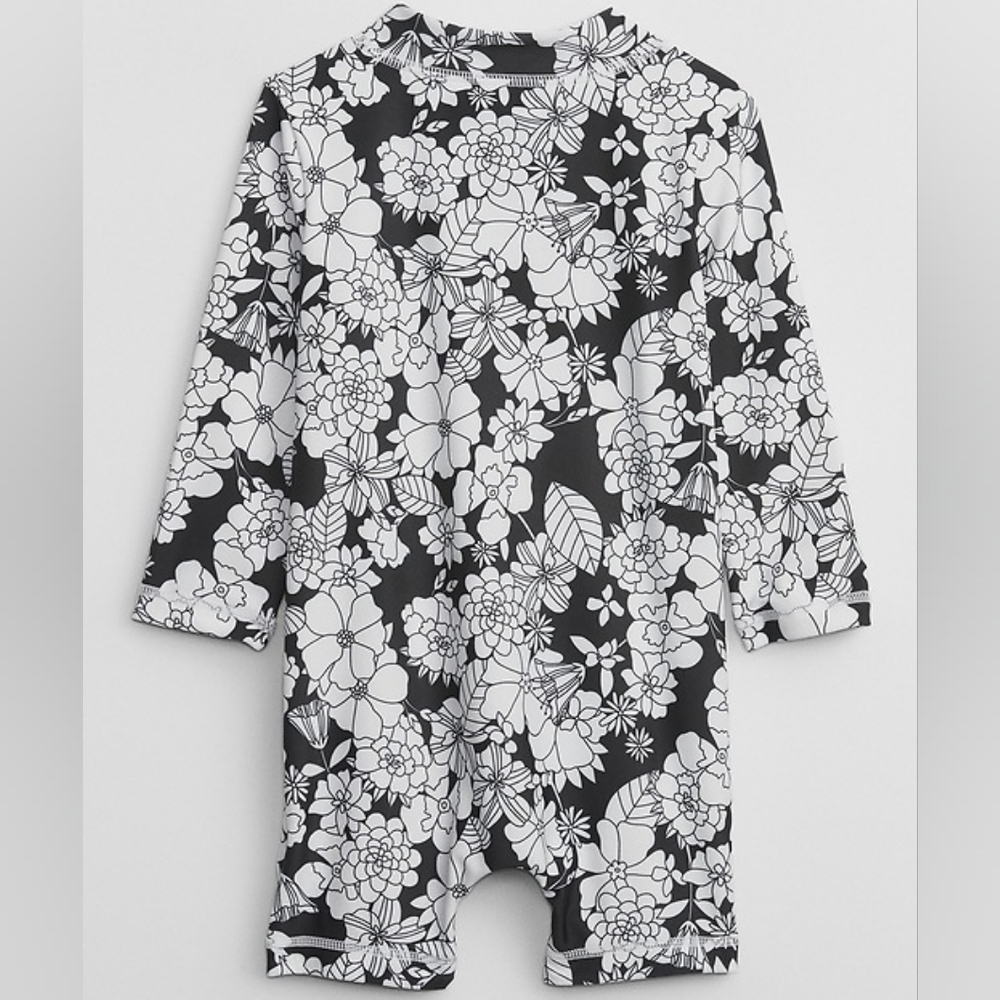 black and white floral Baby One-Piece Rash Guard